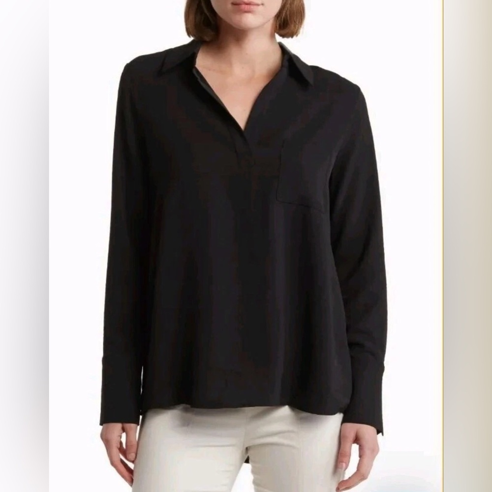 Pleione Textured Long Sleeve Pullover Collared Black Tunic Top Size small
A/3